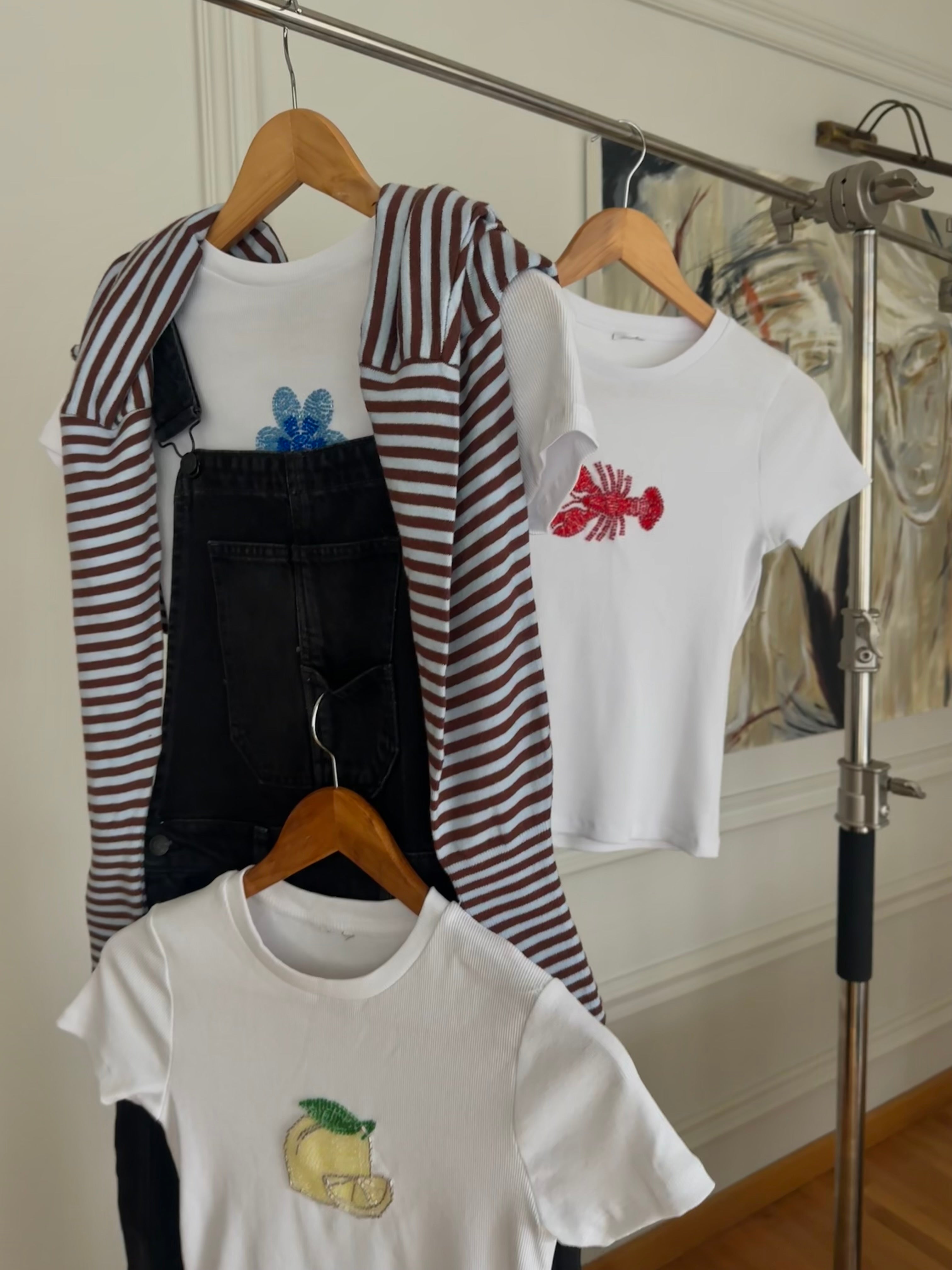 Limon Desenli Taş İşleme Fitilli Tişört