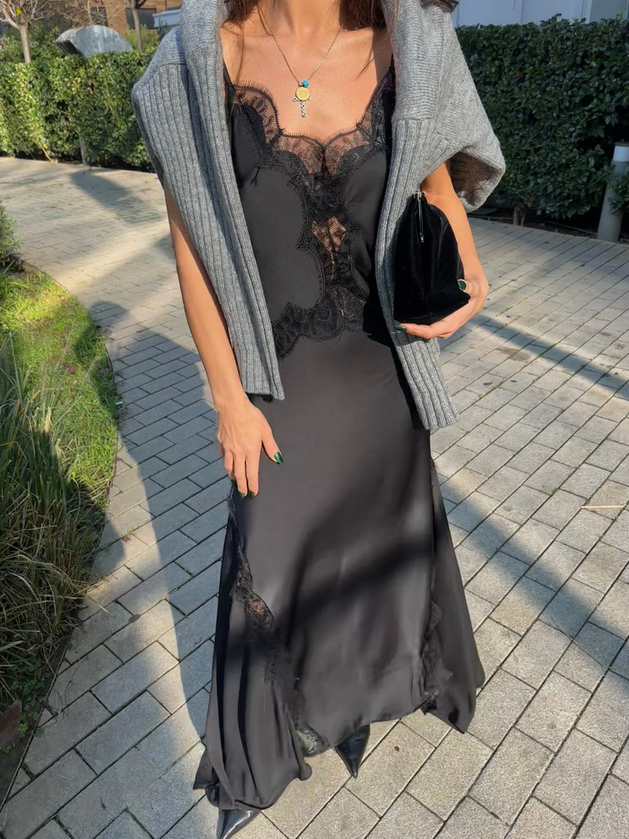 Dantelli Maxi Saten Elbise