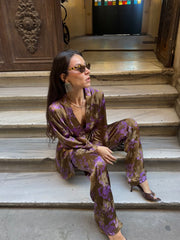 İpek Saten Kimono/Pantolon Takım