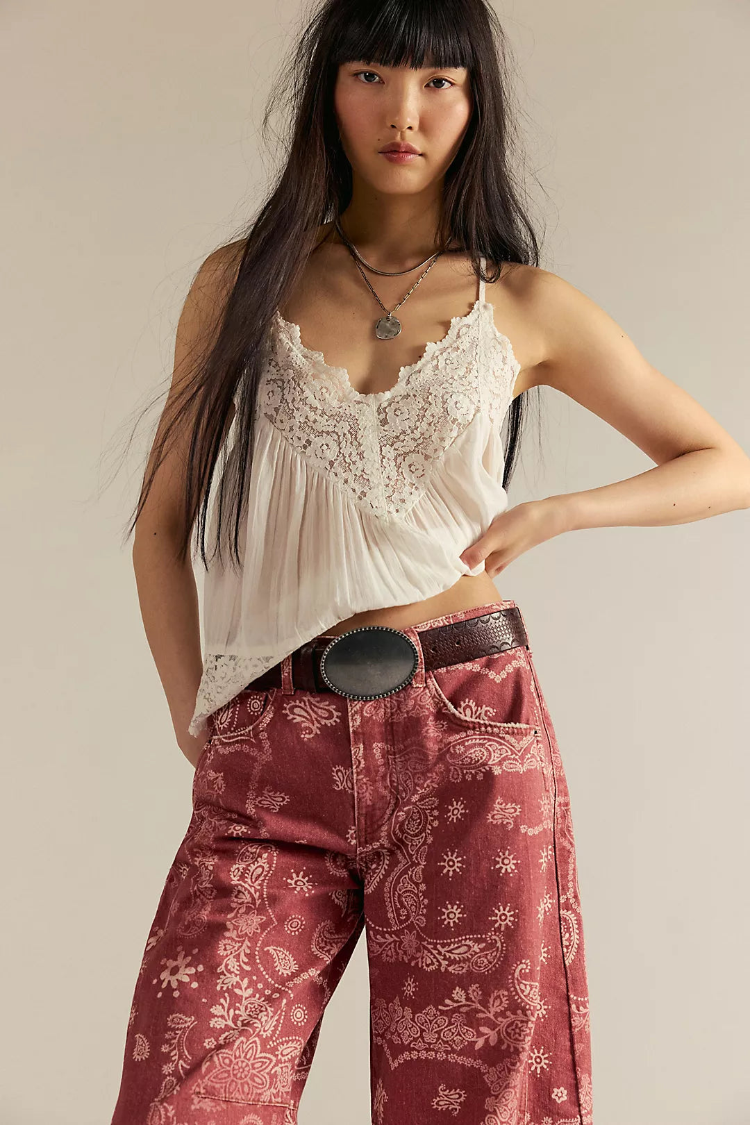 Baskılı Barrel Jean