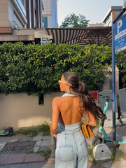 Sırt Detay Denim Tulum